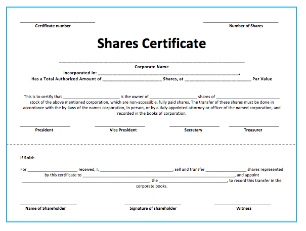 Template of Share Certificate