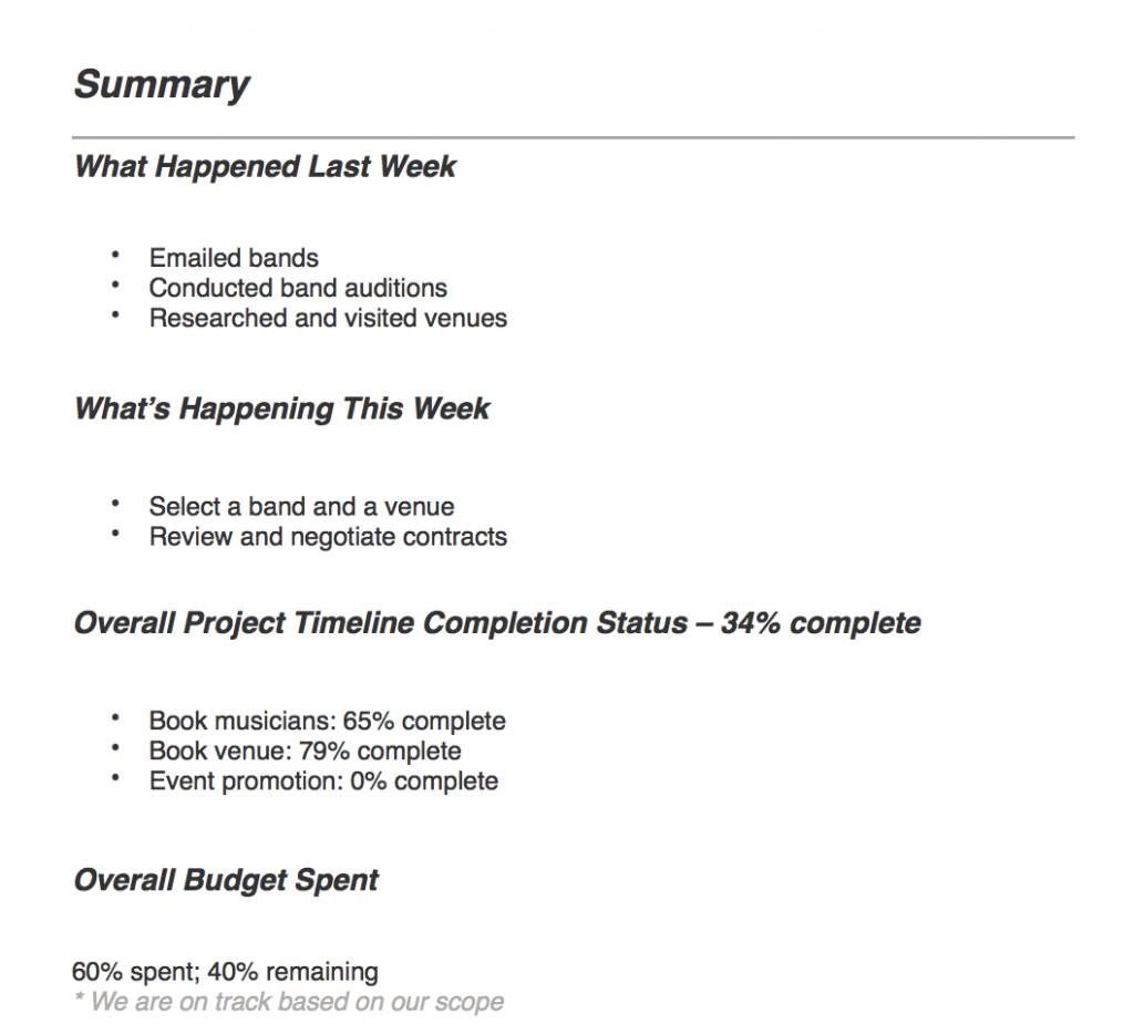 project management reporting