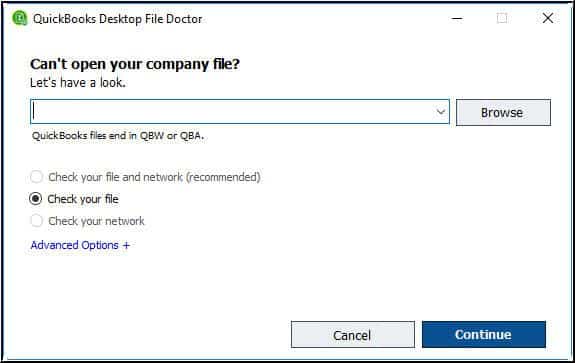 Überprüfen Sie Ihre Dateioption in QuickBooks File Doctor